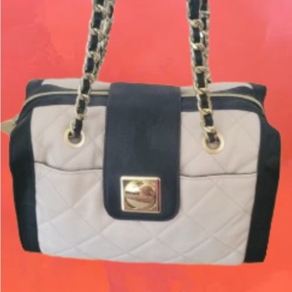 Betsey Johnson Cream and Black Quilted Shoulder Bag
